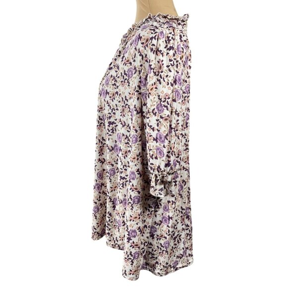 New Melloday Floral Top Blouse Purple Pink Size 1X Stretch - Picture 2 of 9
